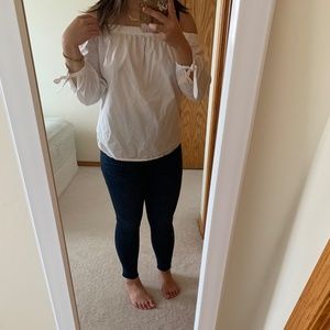Abercrombie off the shoulder white blouse with bows on midi sleeves